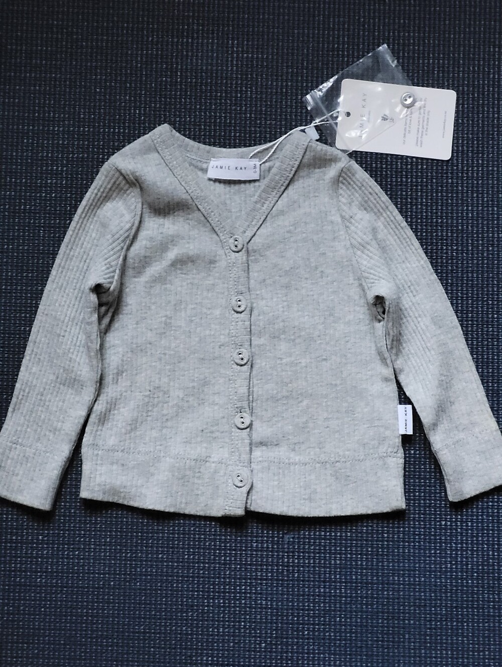 Jamie Kay Light Grey Ribbed Button Cardigan - 100% Cotton 0-3mth